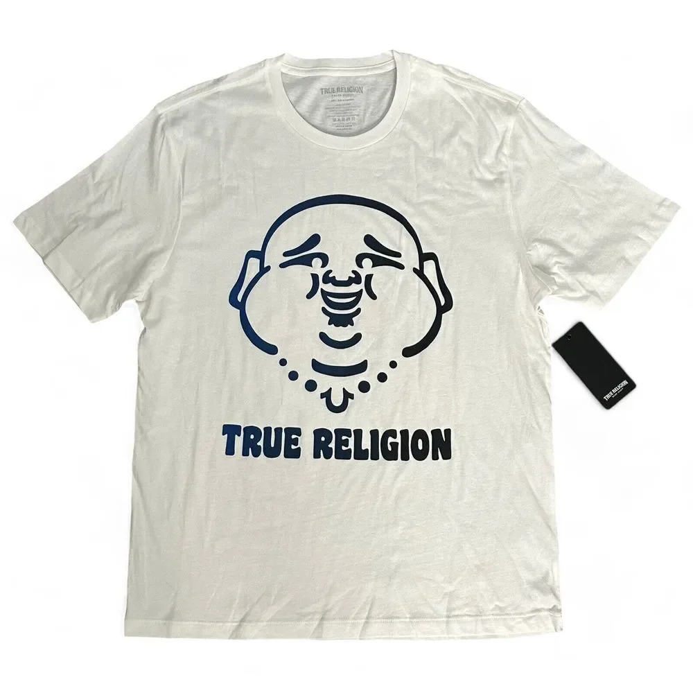 True Religion Buddha in a Box Cotton Optic Ombre Buddha Face White Shirt Size‎ L